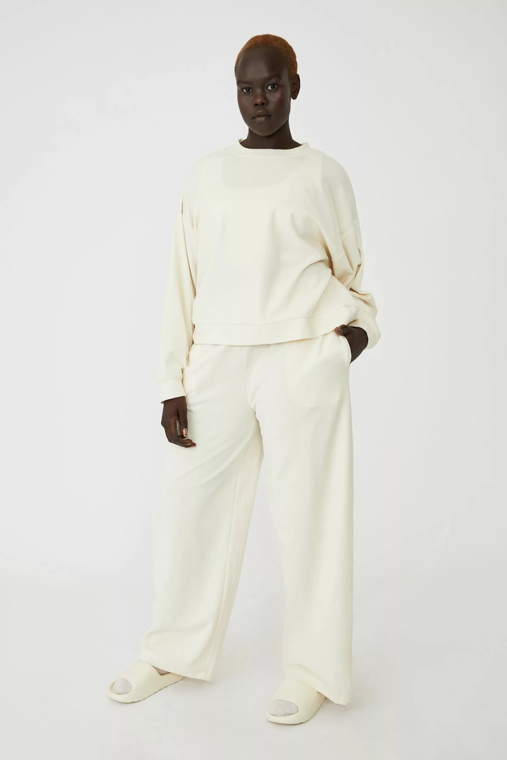 COTTON ON Curve Velour Rib Wide Leg Trackpant