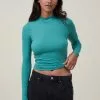 COTTON ON Staple Rib Mock Neck Long Sleeve Top