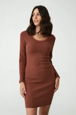 COTTON ON Rib Long Sleeve Mini Dress