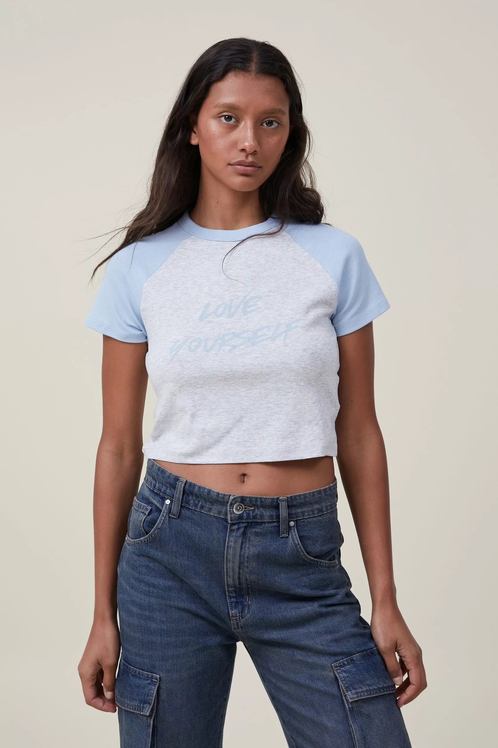 COTTON ON Micro Fit Rib Raglan Graphic Tee