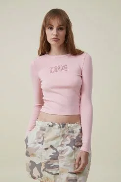 COTTON ON Fitted Rib Graphic Long Sleeve Top