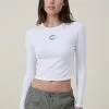 COTTON ON Fitted Rib Graphic Long Sleeve Top