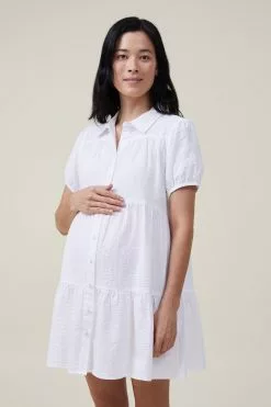 COTTON ON Maternity Friendly Textured Tiered Shirt Dress