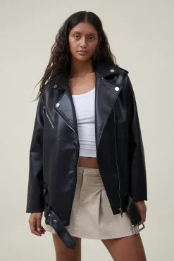 COTTON ON Faux Leather Oversized Biker Jacket