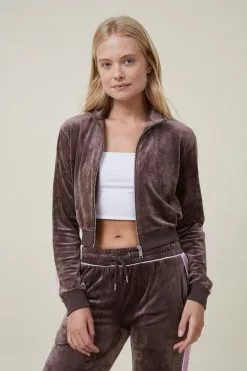 COTTON ON Velour Cropped Zip Through