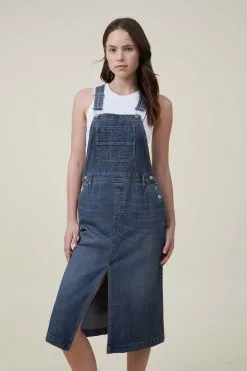 COTTON ON Denim Pinafore Midi Dress