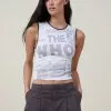 COTTON ON 90 S Lcn Crop Graphic Tank