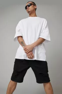 Slim Cut Rip Denim Short