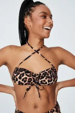 Body Gathered Backless Halter Bikini Top