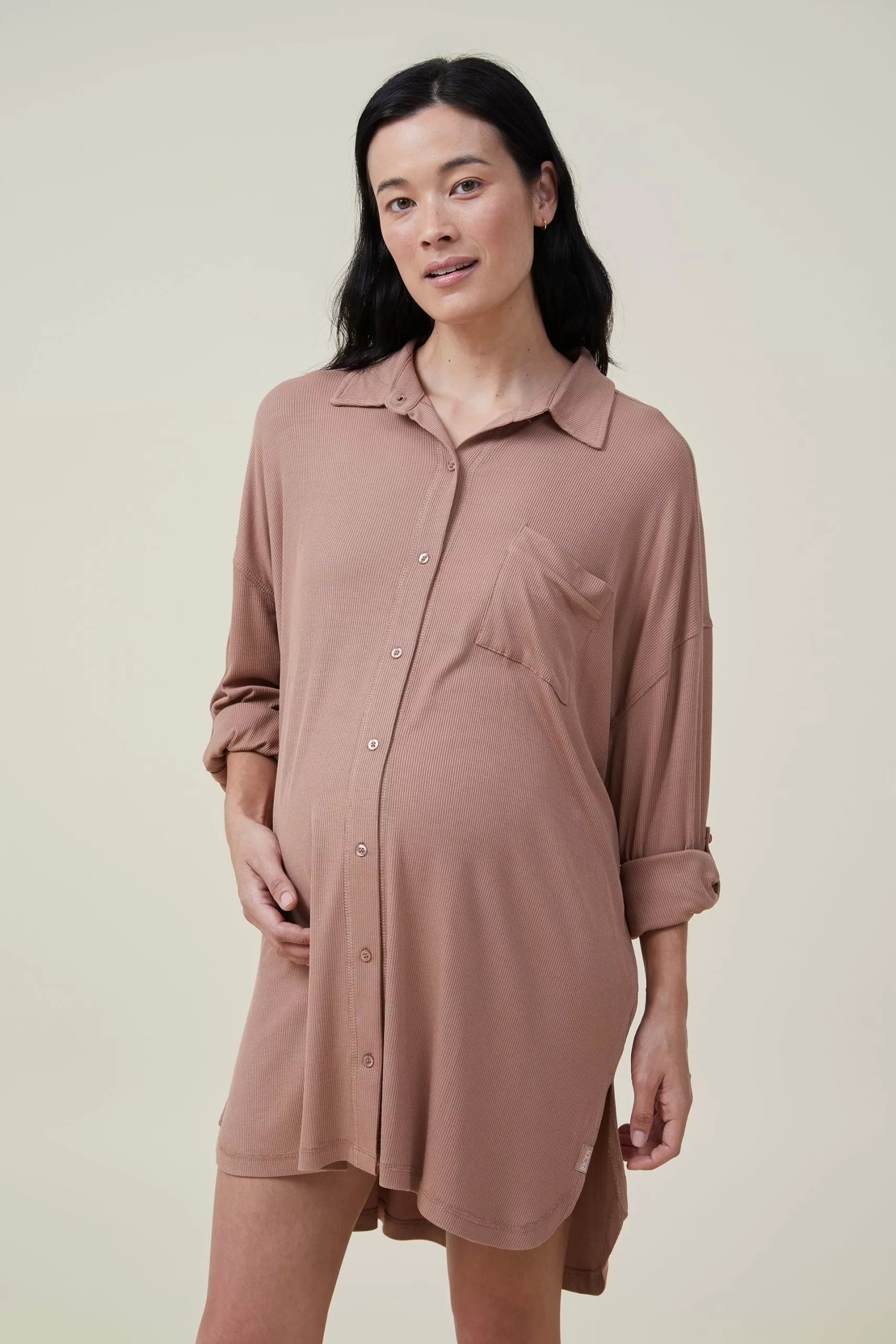 Body Sleep Recovery Maternity Long Sleeve Night Shirt
