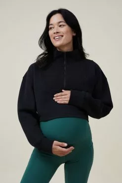 Body Maternity Plush Rib Half Zip Jumper