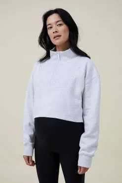 Body Maternity Plush Rib Half Zip Jumper