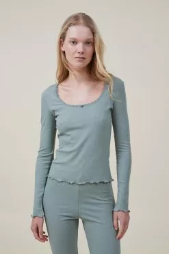 Body Rib Lace Long Sleeve Top