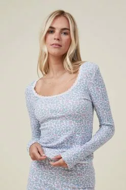 Body Rib Lace Long Sleeve Top