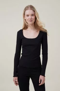 Body Rib Lace Long Sleeve Top